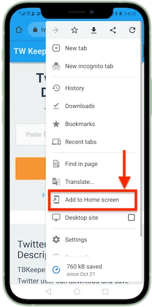 Add to home screen step 2