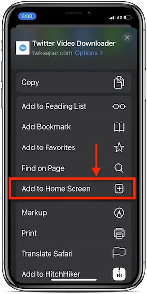 Add to Home Screen step 1