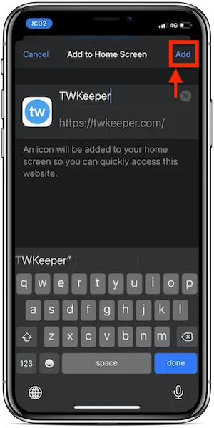 Add to Home Screen step 2